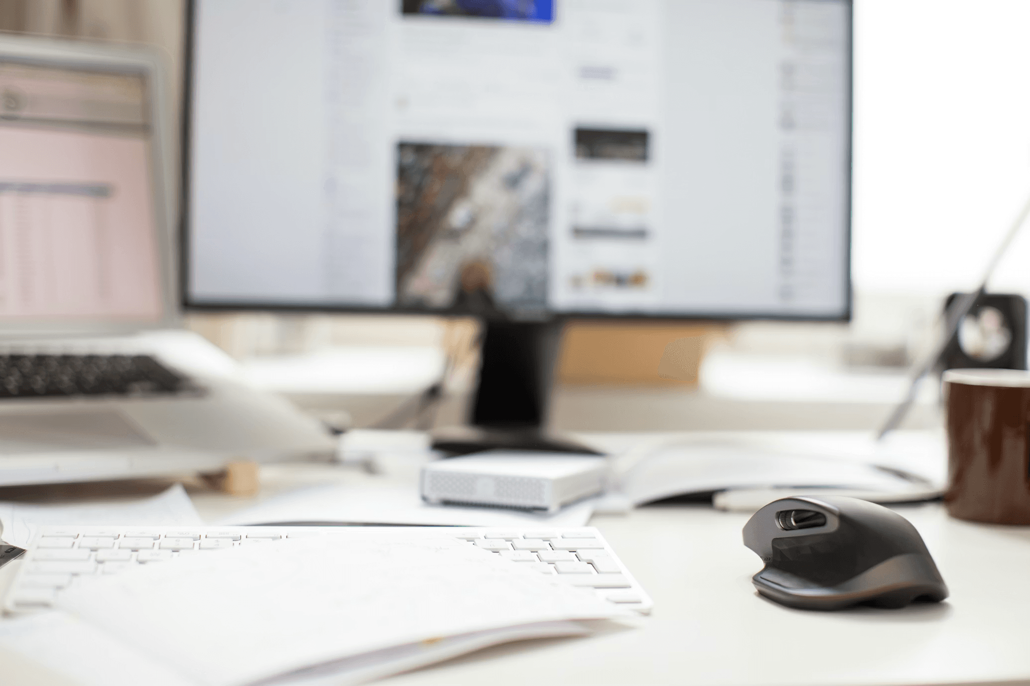 Images of paperwork on a desk in a professional office setting